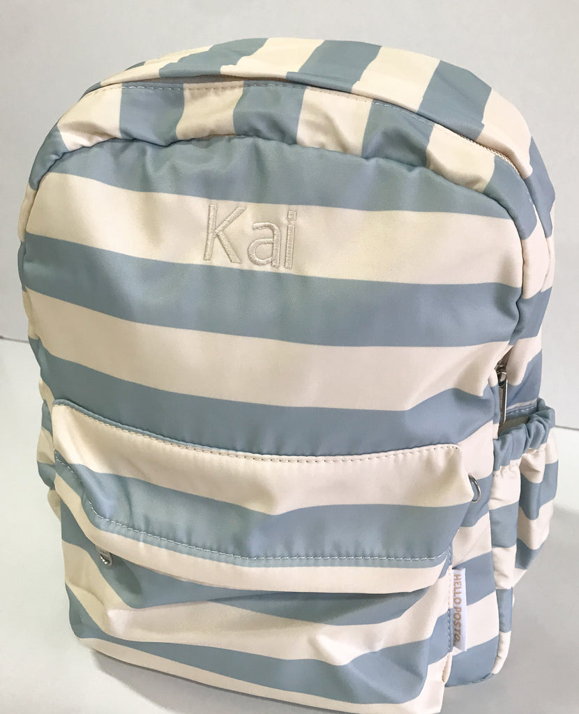 Kai - Cream thread on blue stripe backpack 